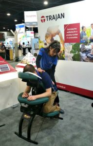 Seated massage at a trade show at the Georgia World Congress Center in Atlanta, GA.