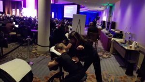 Chair massage for attendees at a convention